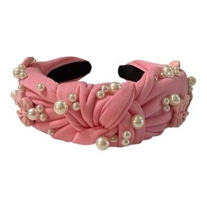 Pink Knotted Headband with Pearls and 3D Bows
